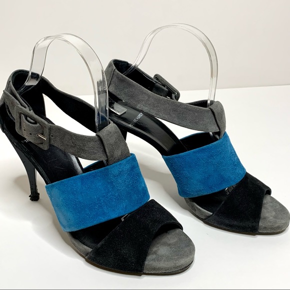 Pierre Hardy Shoes - PIERRE HARDY Suede Colorblock (Blue, Slate Grey & Black) Peep Toe Strappy Heels